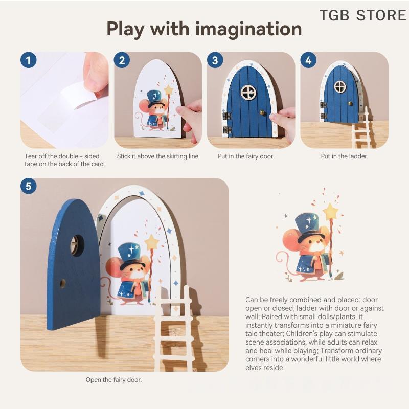 1Set Exquisite Wooden Character Stickers Arch Openable Door Toys Gift Montessori Fairy Door Kit Cute Pretend Play