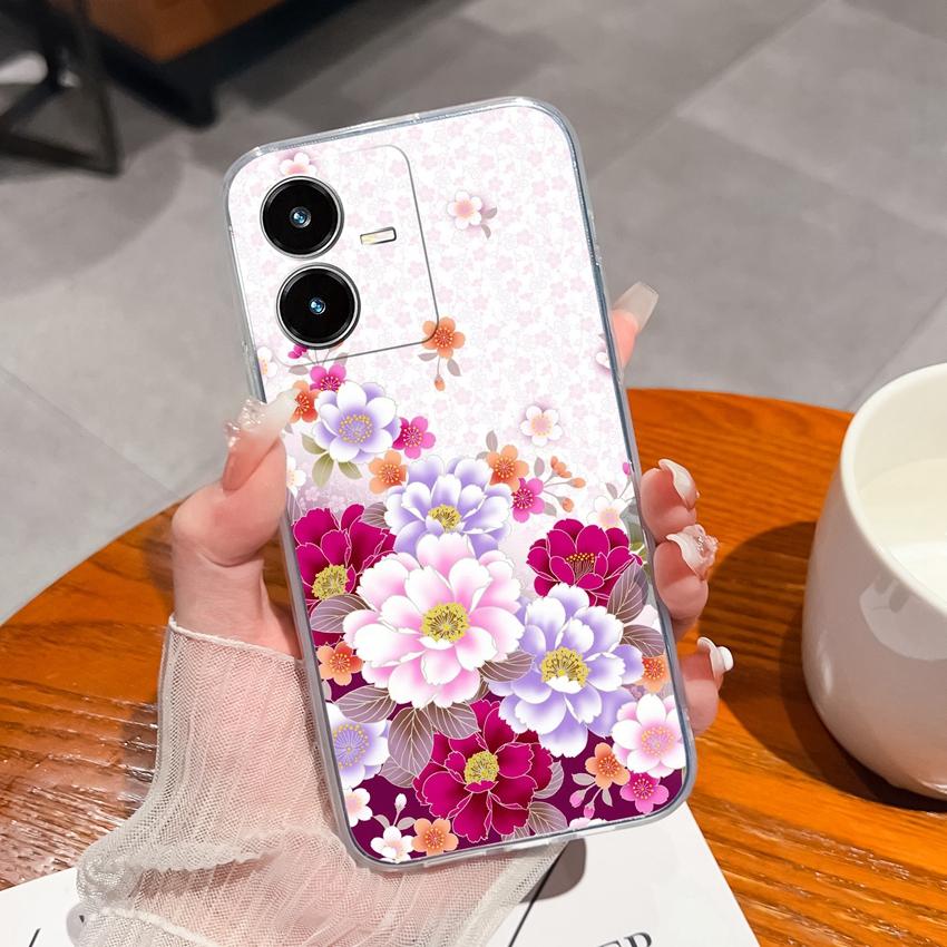 For Vivo Y22S Y27 Y33 Y36 Y37 Y35 Phone Bags Beautiful Flower Pattern Camera Protection Transparent Silicone Anti Drop Protective Shell For Vivo Cover