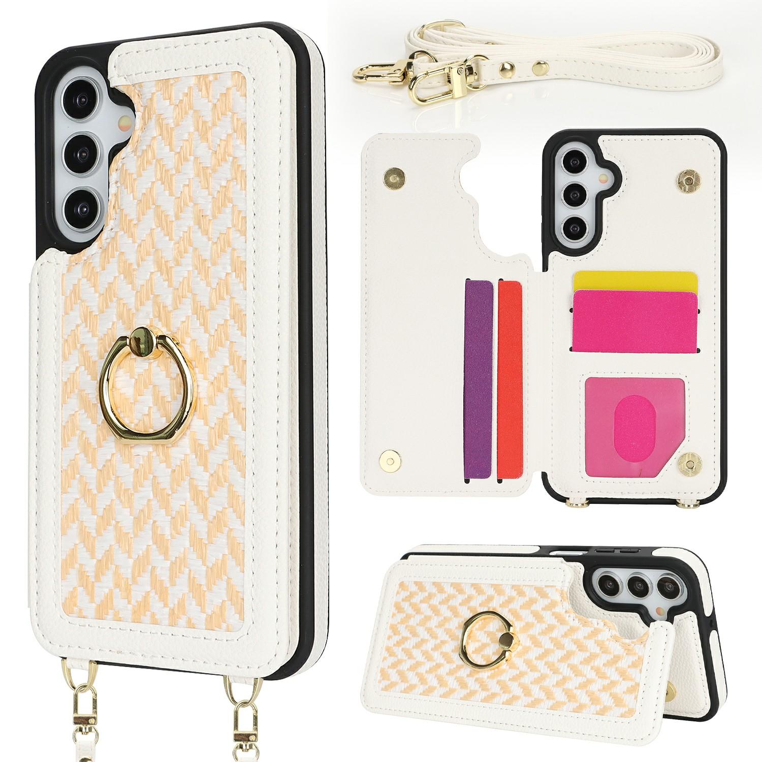 

For Samsung Galaxy A15 5G/4G Case with Card Holder,Kickstand,RFID Blocking PU+TPU Phone Back Cover White