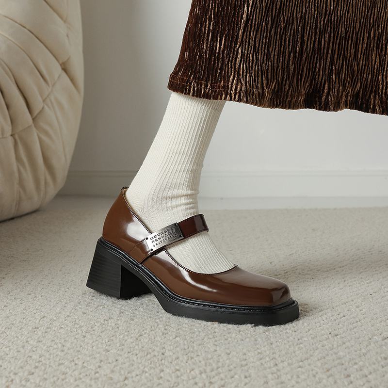 Krazing Pot Cow Skin Summer Size 40 Chunky Heels Women Square Toe European Design Shallow Platform Pumps