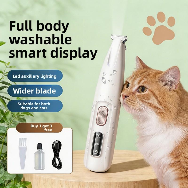 Full-body Water-washed Pet Electric Trimmer with Intelligent Display, Lighting, and Widened Blade Head - Suitable for Dogs and Cats.