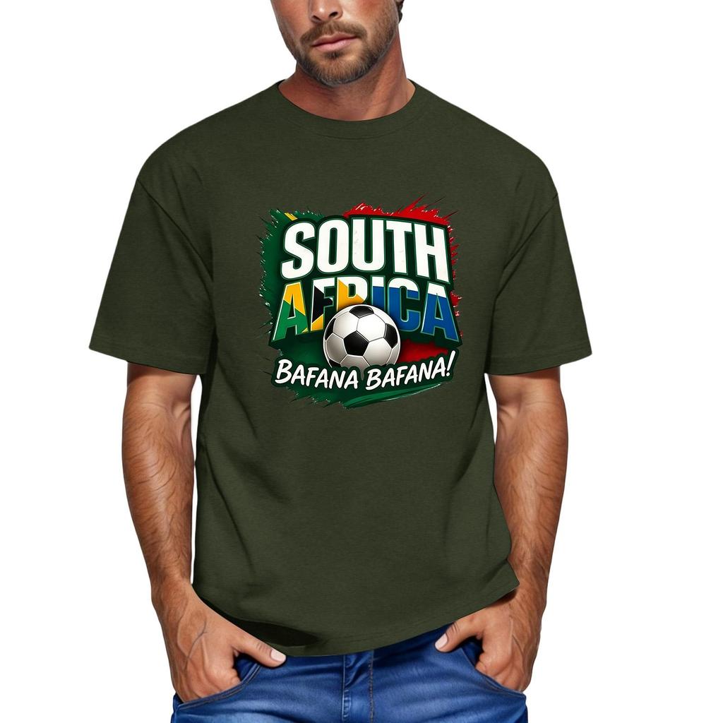 Men's Short Sleeve Crew Neck T-Shirt Featuring South Africa Soccer Graphic Print Bafana Bafana Football Fan Apparel