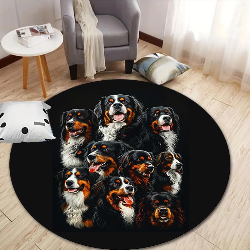 Dogs Round Area Rug,Carpet Rug for Living Room Bedroom Sofa Playroom Decor,Non-slip Floor Mat