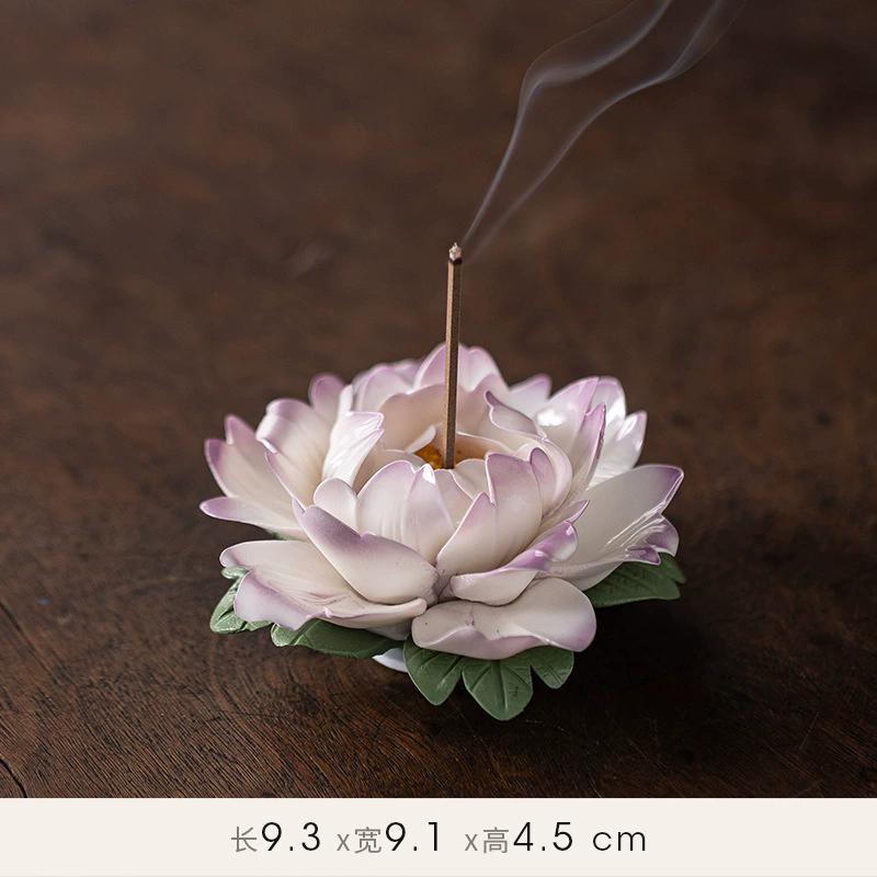 Peony Incense Holder Ceramic Pinched Flower Incense Stick Holder, Creative Art Home Decor Zen Burner for Aromatherapy, Gift