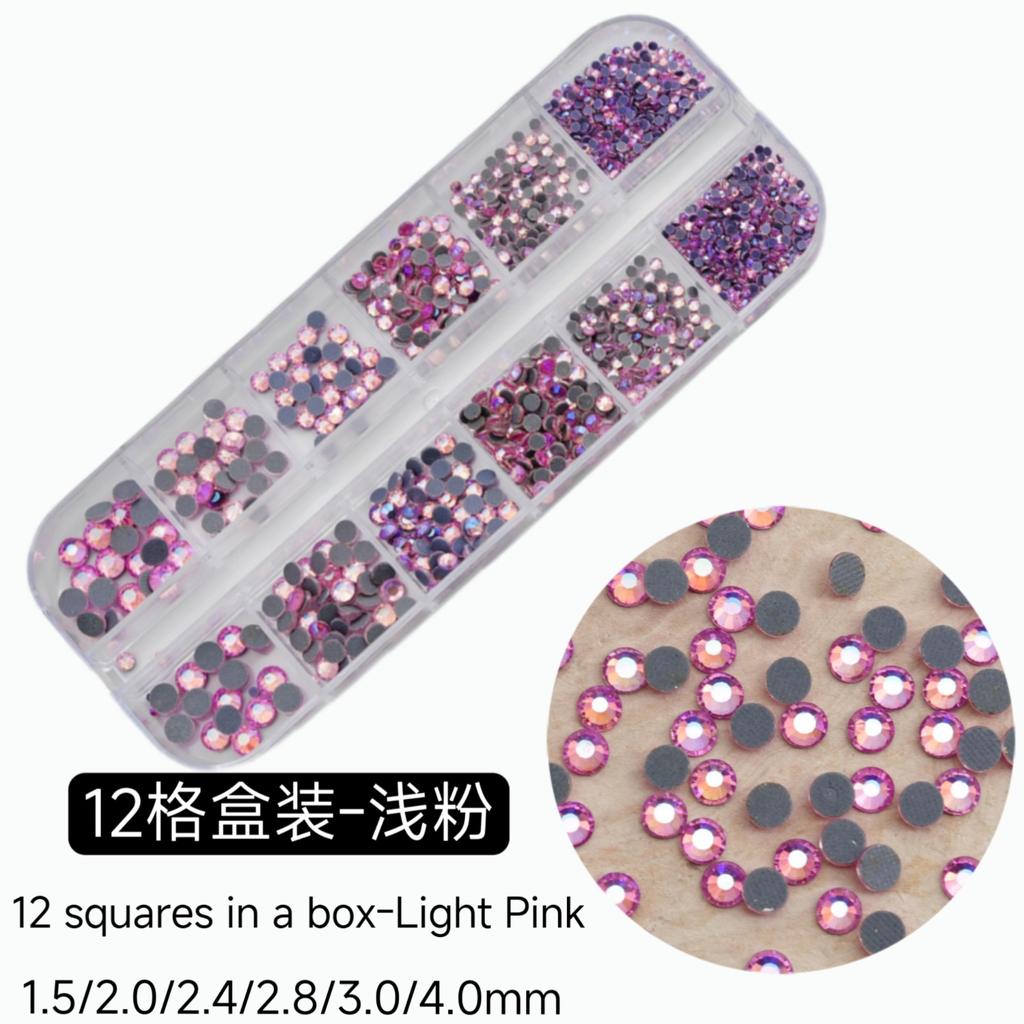 Mesh Bottom 12-Grid Boxed Nail Art Flat Bottom Rhinestone Jewelry Transparent Ab Colored Diamond Crystal Yellow Nail Sticker Diamond Jewelry