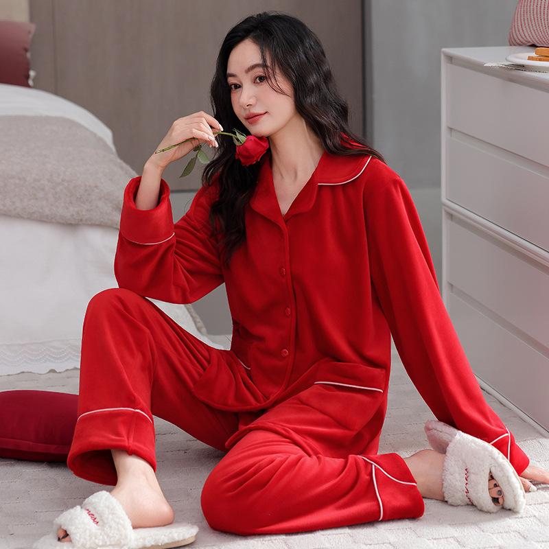 Island Fleece Pajamas Women'S Autumn And Winter Coral Fleece Thickened Fleece Spring And Autumn Models Can Be Worn Outside Loungewear