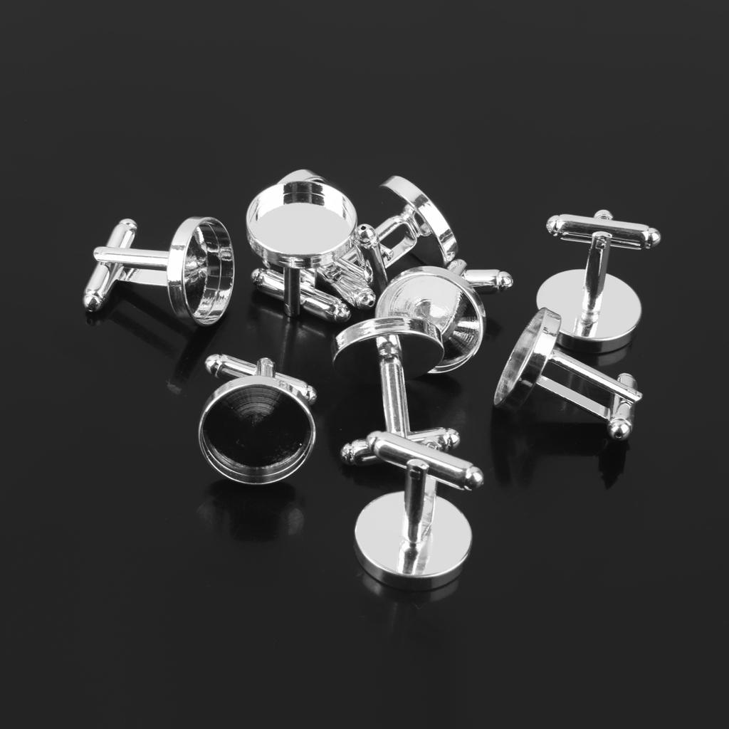 10 Pezzi Bottoni di Manica Rotondi Fondi per Artigianato 16mm Argento