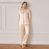 Seidenpyjama-Set mit Schmetterlingsstickerei - Damen Maulbeerseide Zweiteiler für Frühling/Sommer