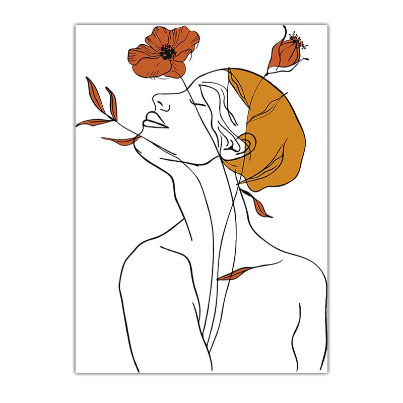 Abstract Line Wall Art, Fashion Woman Flower Canvas Painting Modern Poster Prints Bedroom Living Room Wall Decor