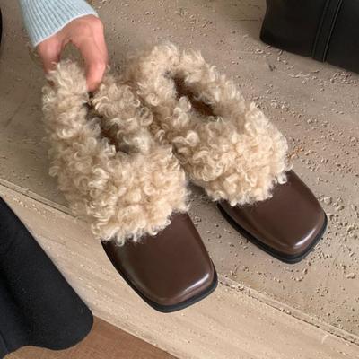 Casual Chunky Heel Furry Square Toe Loafers - New Winter Fashion Plush Leather Shoes