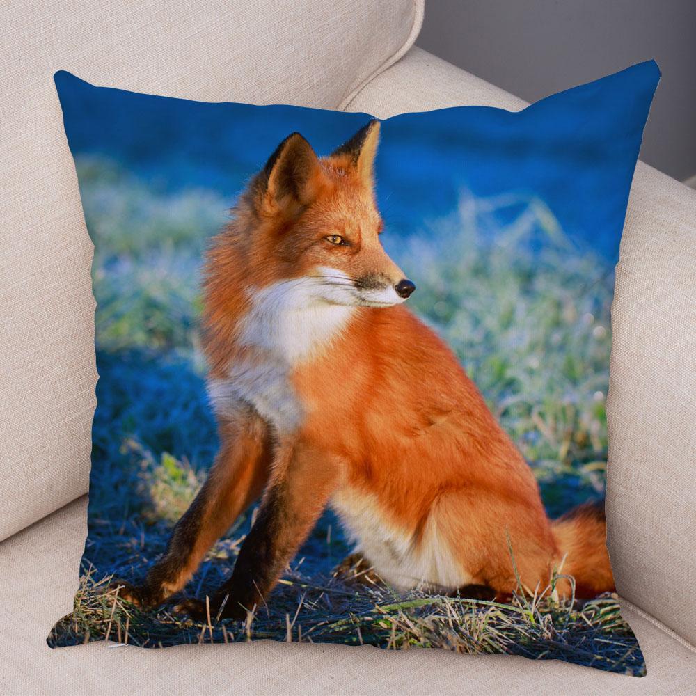 Cute Wild Fox Printed Pillow Case Decor Lovely Animal Pillowcase 45*45cm Soft Short Plush Cushion Covers for Sofa Home Car