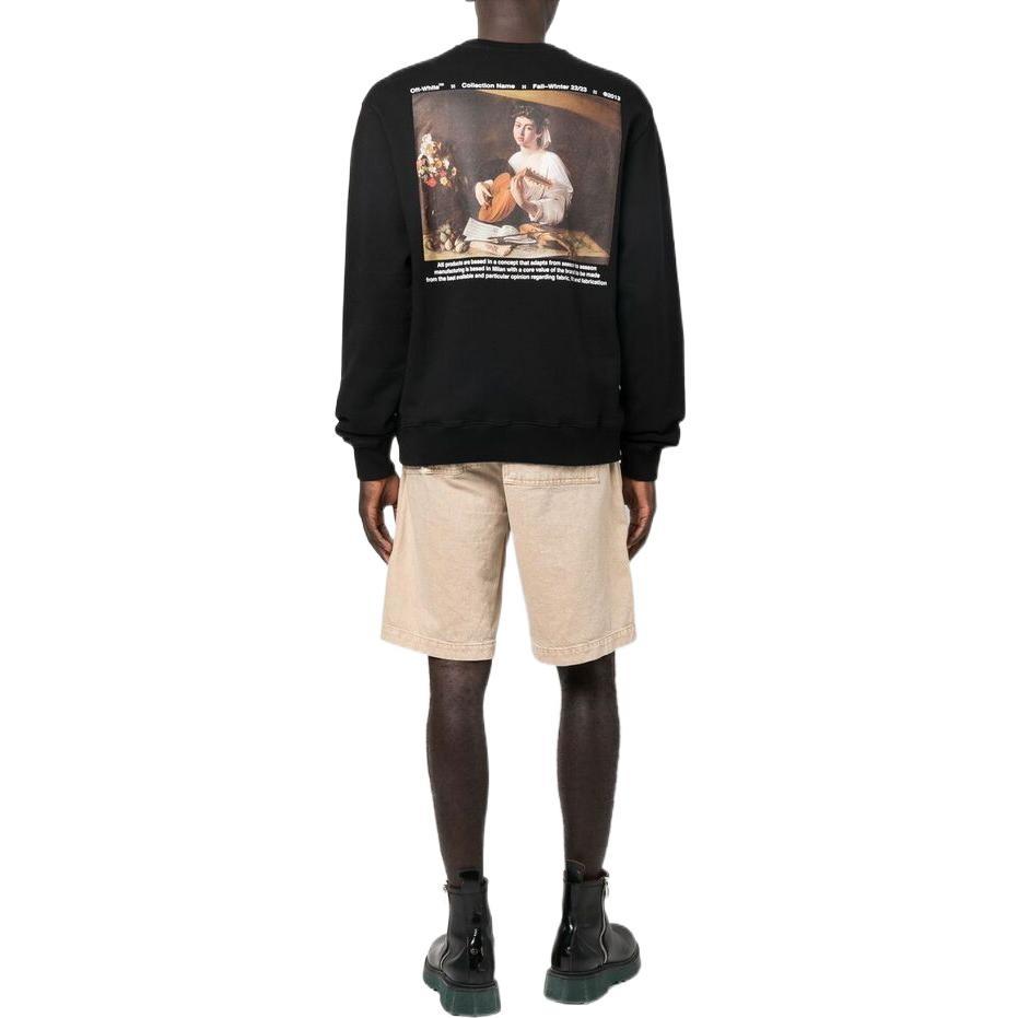 Men's Off-White FW22 Character Printing Round Neck Long Sleeves Loose Fit Black OMBA057C99FLE0111001