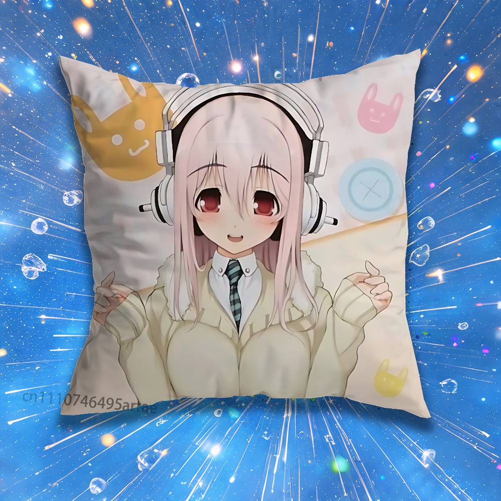 Cute SSuper SSonico Pillow Case For Home Bedroom Car Office Decoration Living Room Sofa Cushion Cover Suitable