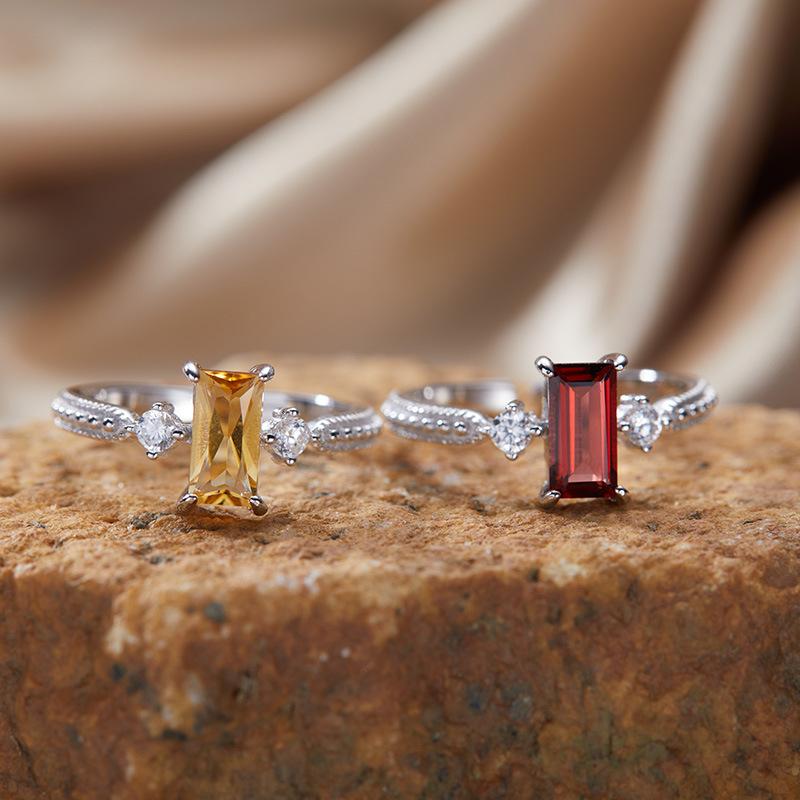 Bague Trésor Colorée en Argent Sterling S925 Doré 18K Sucre Naturel Anneau d'Index Haut de Gamme Lumineux Ne Se Décolore Pas Bijoux