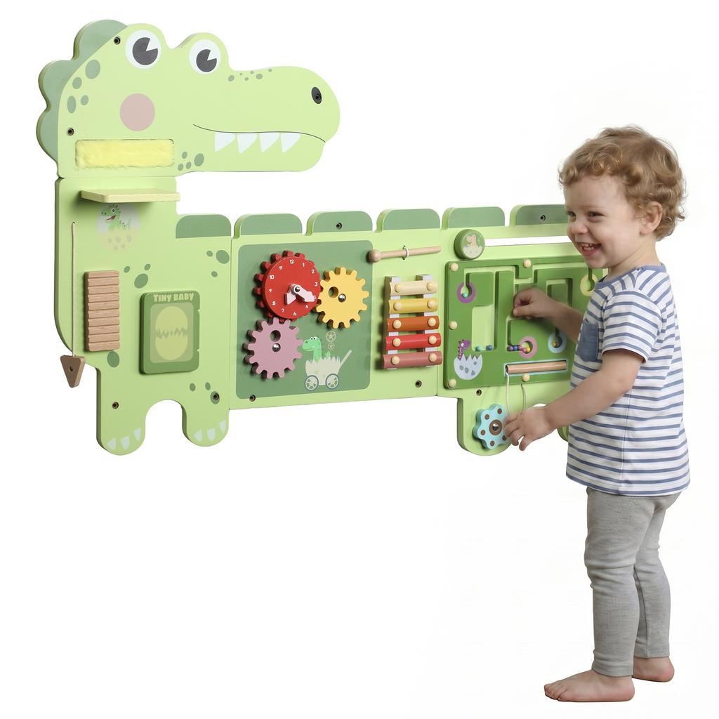 Busy Board Panels, Wall Mounted Montessori Inspired Busy Board, Toddler Learning Centre Dinosaur Theme, Green