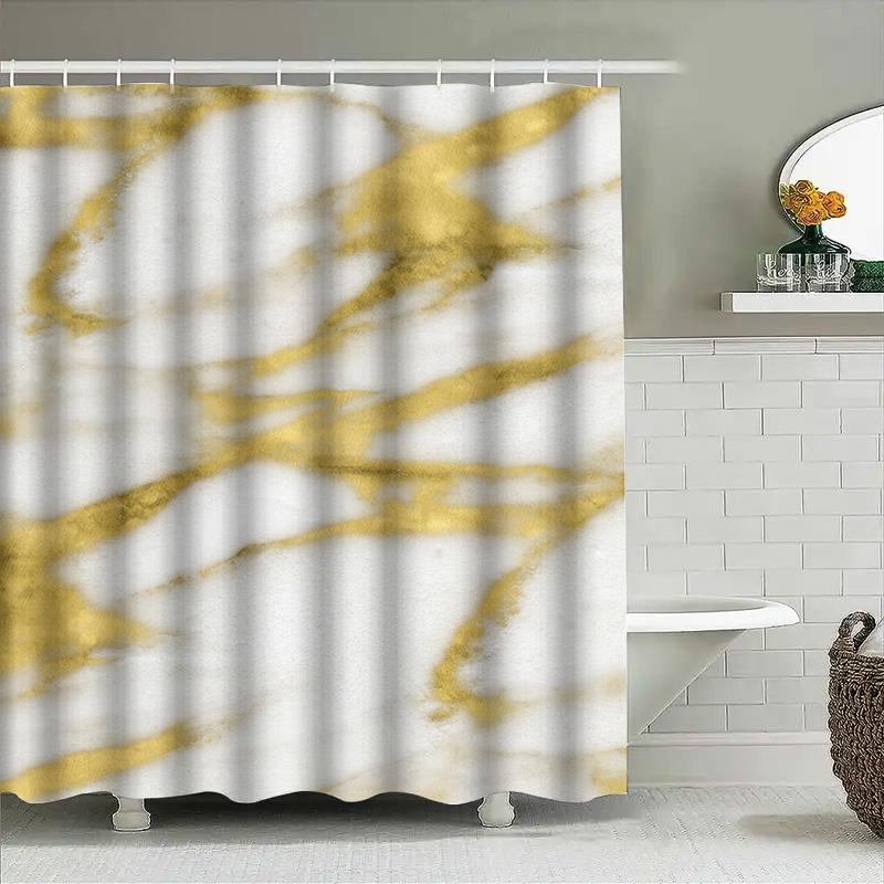 White Marble Effect Shower Curtain With Gold Accents Decorative Bathroom Liner For Bathtub Or Pool Area Perfect Addition To Your