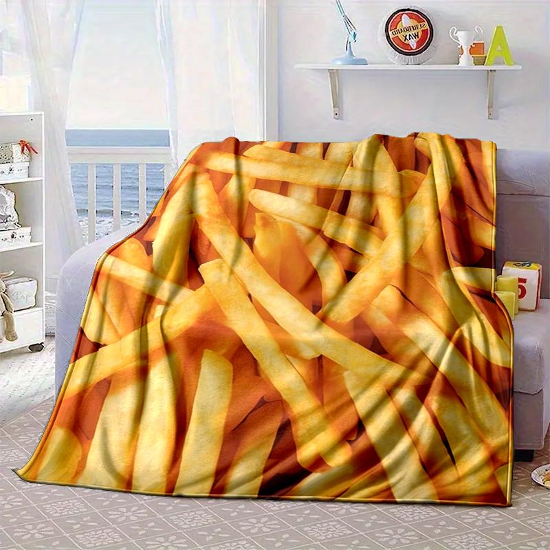Golden French Fries Background Blanket Flannel Blanket for Bed, Sofa, Camping, Hiking, Picnic Essentials, Gift for Family Fan Gifts