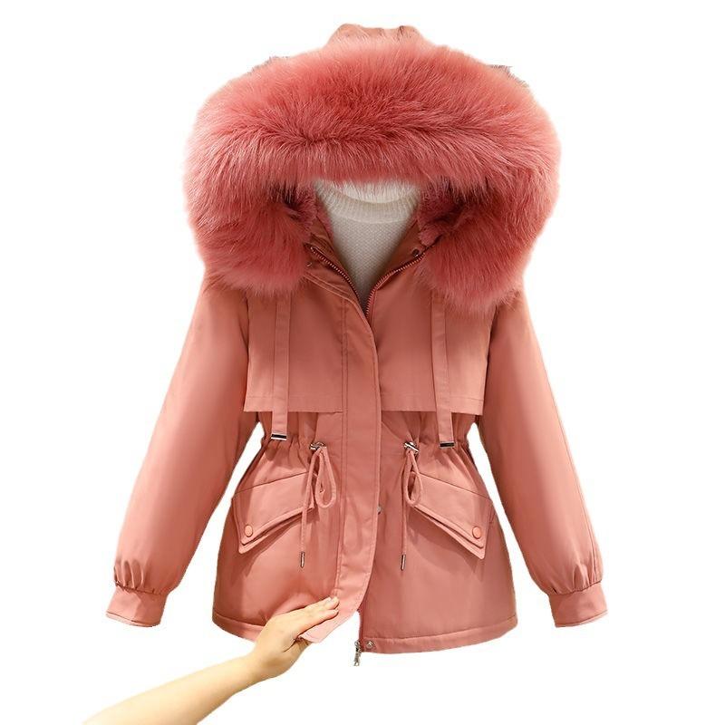 Pie Overcomes Damen Neue lockere, verdickte Wattierte Jacke Winter Großer Pelzkragen Winter Kurze Wattierte Jacke