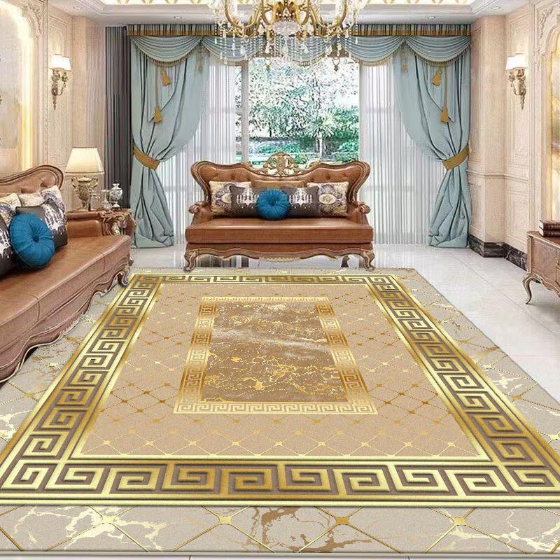 European Style Golden Carpet Living Room Luxury Large Area Decoration Bedroom Rugs Lounge Coffee Tables Non-slip Mat Washable