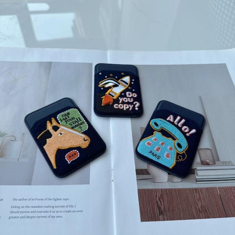 Embroidery Leather Card Holder Magnetic Card Protective Case Gps Anti-Lost Mobile Phone Bag Ultra-Thin Mobile Phone Back Clip