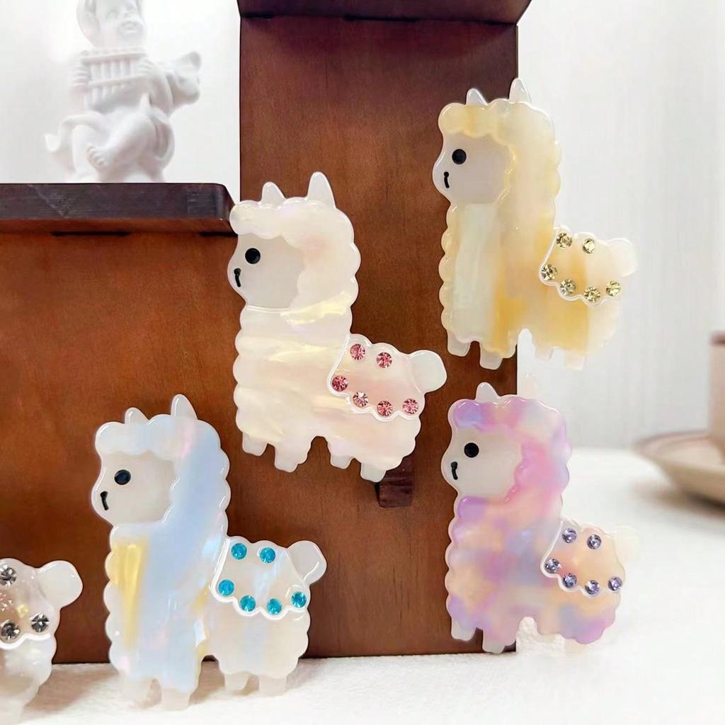 1pc new dopamine splicing diamond inlaid acetic acid alpaca hair clip cute girl heart flat clip shark clip hair accessory
