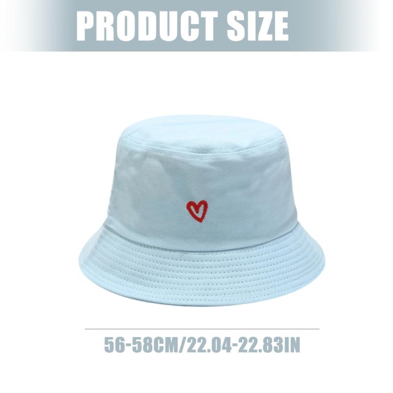 Embroidered Cotton Fisherman Hats for Women Girls Stylish Heart Design Beach Sun Protection Adjustable Fit