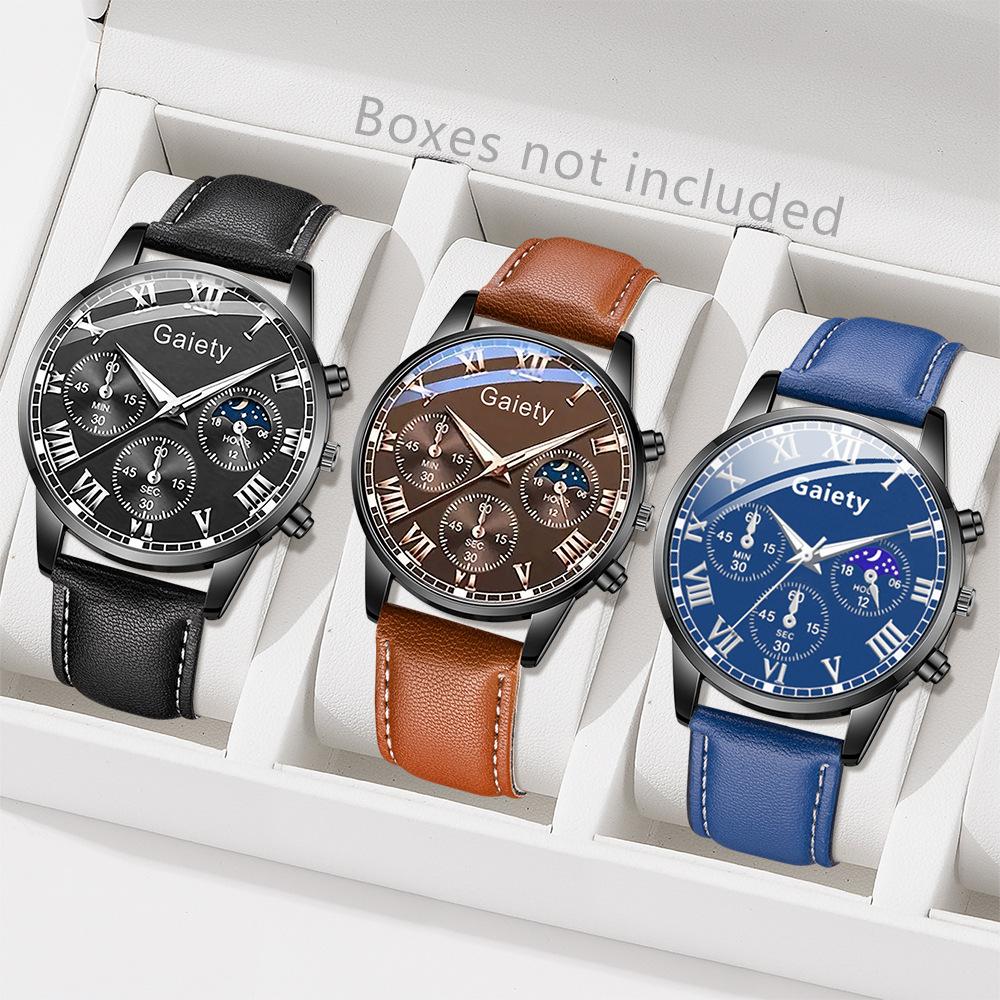 Men's Watch Casual Business Glass Quartz Watch Three-eye Calendar Fully Automatic Movement Watch Watch Large Dial Luminous