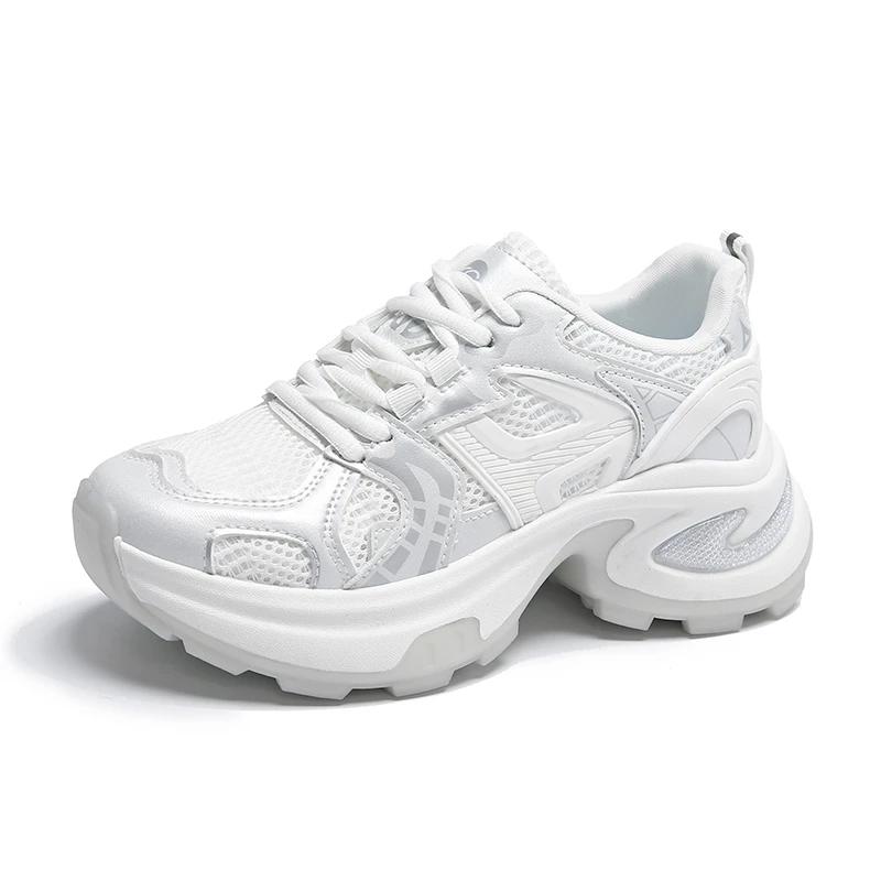 BKQU Sports Shoes for Women Mesh Lace-up Thick-soled Shoes  Spring Breathable Womens Thick-soled Shoes for Women