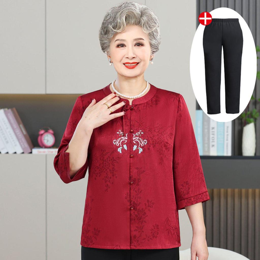 Grandma's Summer Two-Piece Short-Sleeved Cardigan Suit for Elderly Women