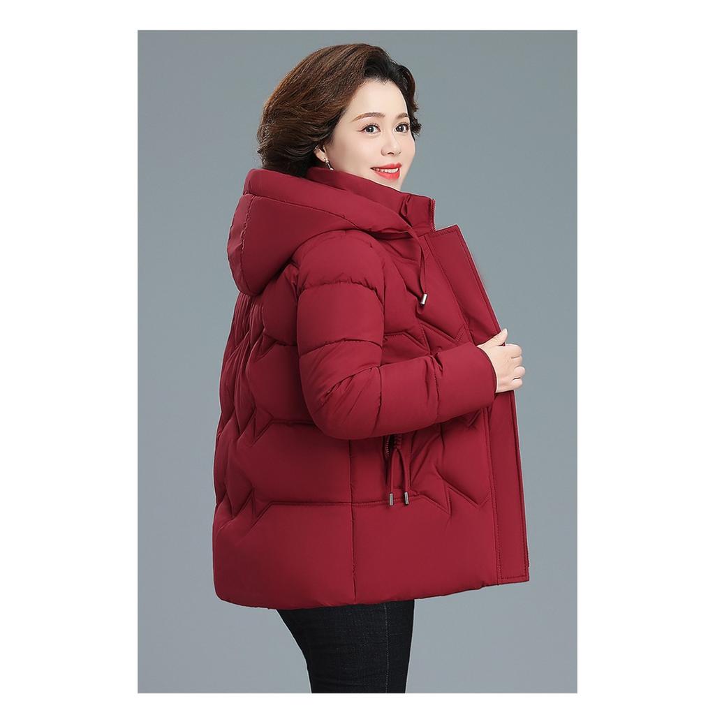 Chinese Style Plus Size Short Thick Padded Down Cotton Parka Winter Coat for Middle Aged Senior Mom Women