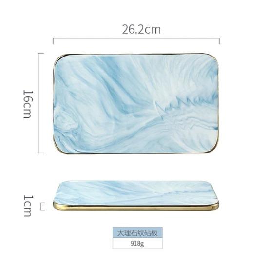 New Marble Cutting Board Dinner Plates Ceramic Tray Golden Border Plate Dinner Set Plates and Dishes Kitchen Utensils Porcelain