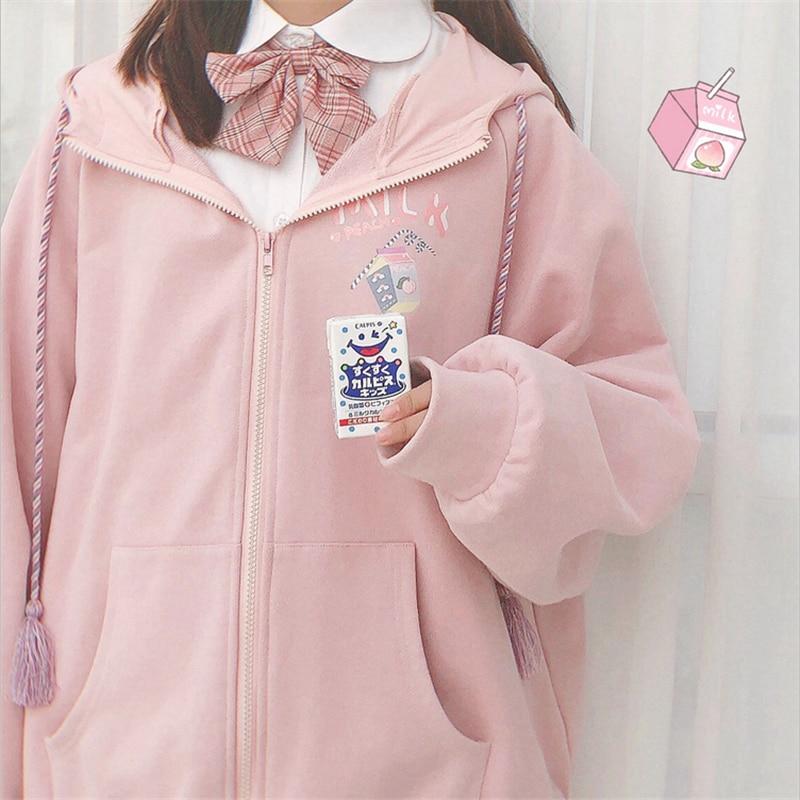 Roztomilá mikina do uší jaro podzim mikina s kapucí streetwear ženy oversized mikiny ležérní mikina v japonském stylu kawaii dívka