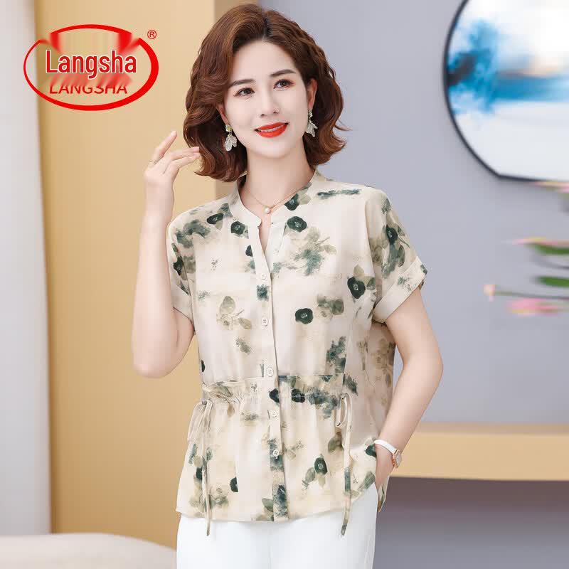 LangSha Women s 2026 Summer Short Sleeve Chiffon Top 2XL