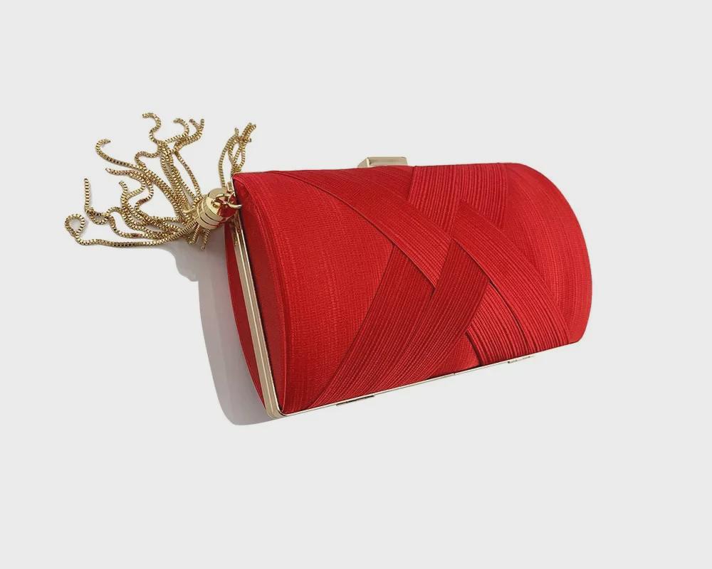 Tassel Woven Metal Evening Clutch Bag