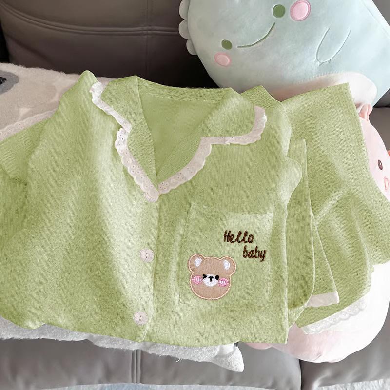 

Свежая зеленая милая пижама с длинным рукавом с медвежонком женская весенняя кофта брюки имитация хлопка отделка комплект домашней одежды 2XL [Recommended 130-72.5kg]