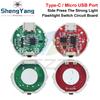Micro USB / TYPE-C USB Side Press Strong Light Torch Driver Board Three-Speed Control Switch Circuit Board Accessories 10w Watt