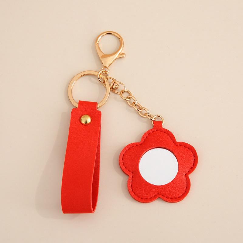 Creative Heart-shaped Makeup Mirror Keychain Solid Color PU Leather Love Heart Keyring for key holder