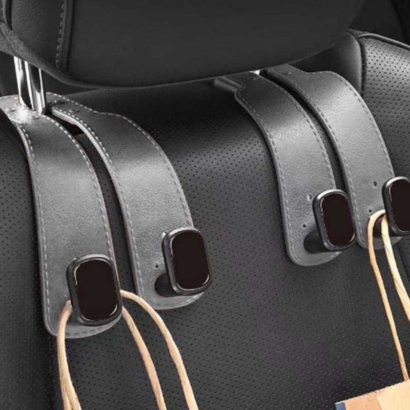 Car Seat Headrest Hooks 2 In 1 Soft Leather Car Seat Back Hook For Purse & Bag Backpack Double Hook Car Seat Hanger Accessories