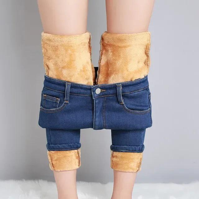 Women's High-Waisted Fleece-Lined Slim-Fit Denim Jeans for Winter Warmth