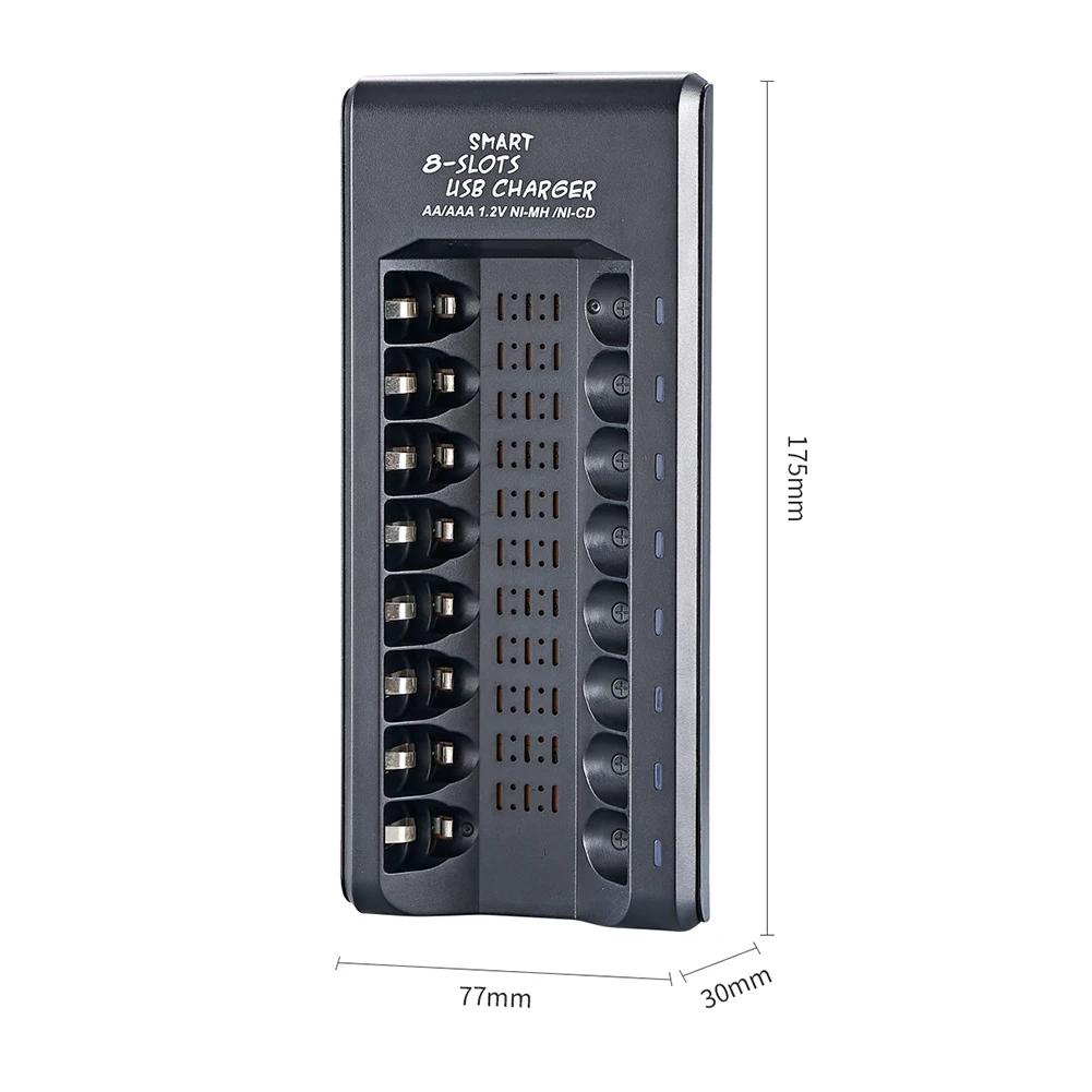 Rechargeable Battery Charger USB Output 8 Slots Fast Charging Short Circuit Protection for 1.2V NiMH AAA/AA Batteries Charger
