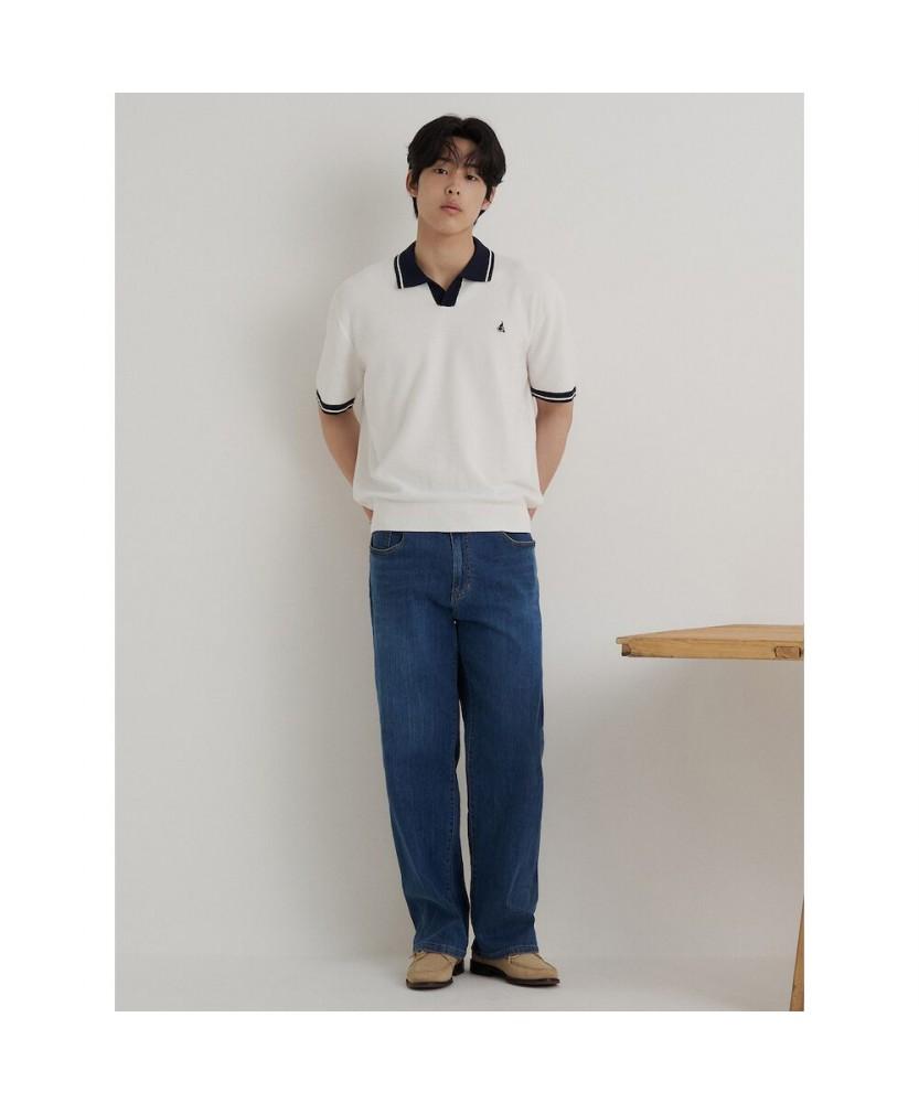 Binpolmen Tipping Open Collar Neck Knit White