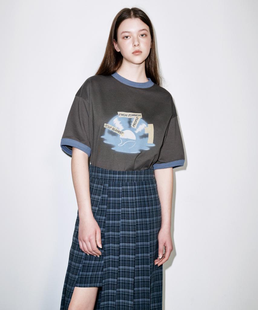 Koldeubeullaengkis Melting Lp Ringer Oversized Short Sleeve T-Shirt Charcoal