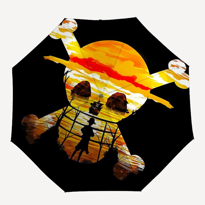 

1pc One Piece Pirate Sunset Automatic Umbrella 8 Rib Portable Folding Black Iron Frame for Outdoor, Beach, Travel, Beach Umbrella 140