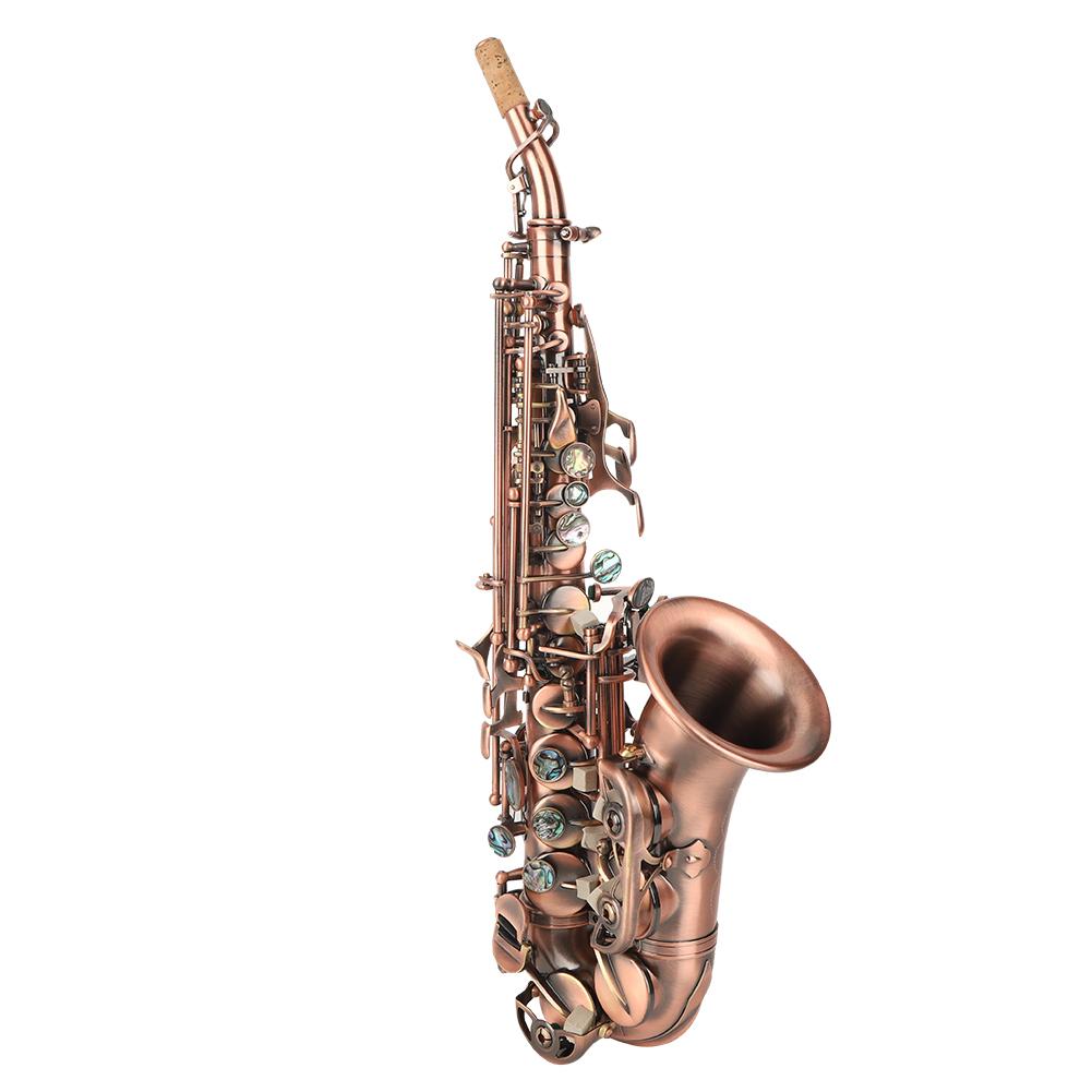 

S97 Soprano Saxophone Set Elbow Tube Red Antique Abalone Shell Button Saxophone