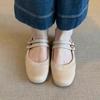Sheepskin Version~ Leather Flat-bottomed French Temperament Round Head One-word Buckle Mary Jane Shoes Women's Retro Shallow Mouth Ballet Shoes