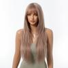 Synthetic Layered Wig Long Rose Gold Straight Wigs with Bangs Blonde Cosplay Party Natural Hair Wigs for Women Heat Resistant