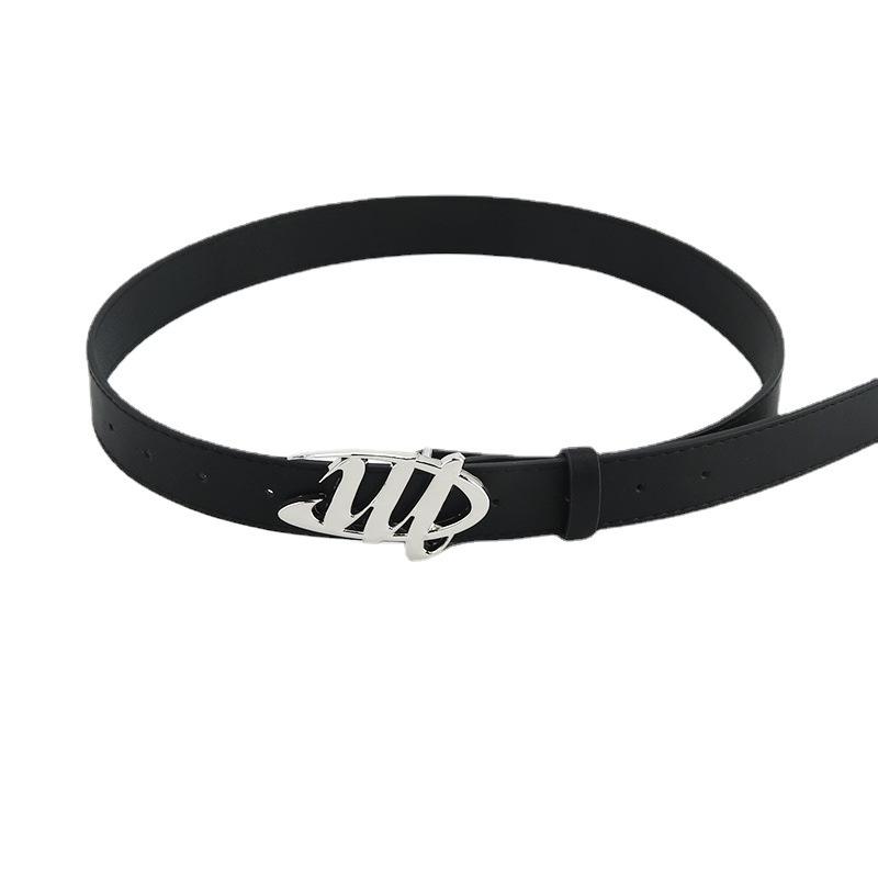 Smooth Wshaped Buckle Black Belt And Clothing Decoration Casual Versatile