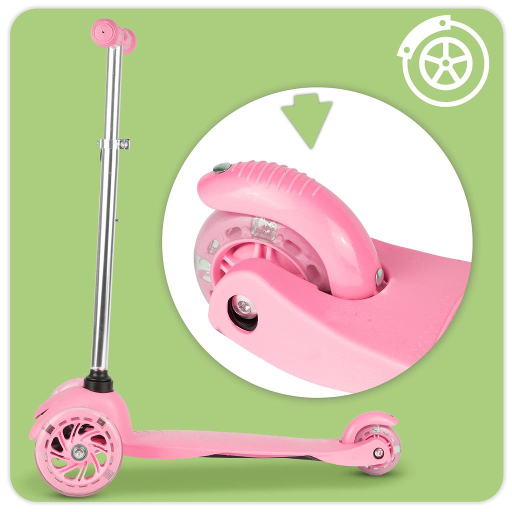 Pink Adjustable Three-Wheel LED Light-Up Kids Scooter