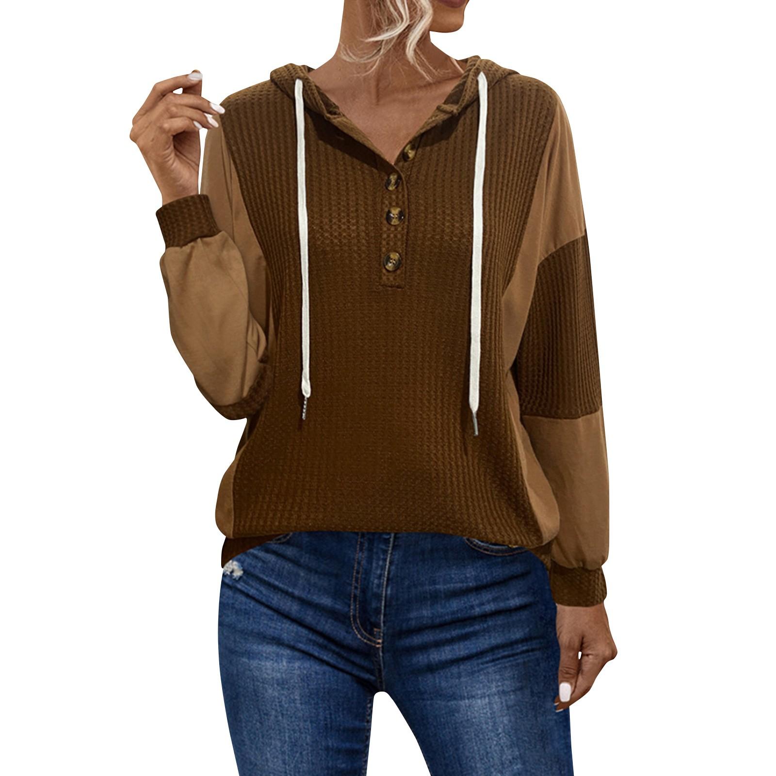 

Женская однотонная рубашка с капюшоном и длинными рукавами на пуговицах XL кофейный