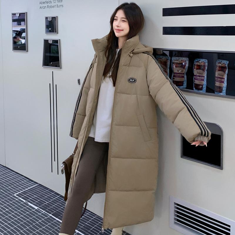 2025 new winter Korean version of loose mid-length down padded jacket, women's thickened padded jacket, over-the-knee cotton jacket, bread jacket